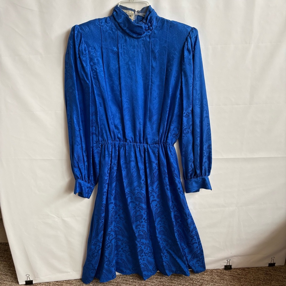 Vintage Ciao Ltd Silk Elegant Royal Blue LongSleeve Dress. Size 10. INV25/412